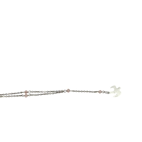 Sterling Silver Dove Pendant Necklace With Pink Crystal Beads & Chain - Picture 4 of 9